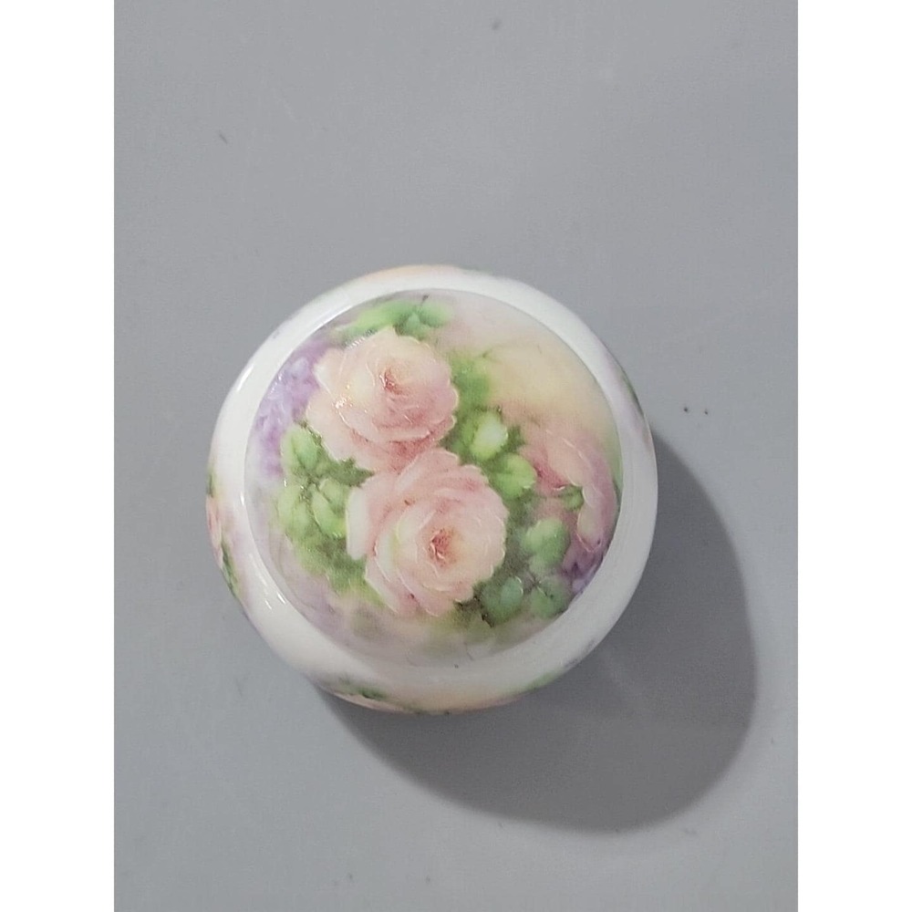 Vintage Hand Painted Porcelain Trinket Box Floral Signed California Estate Sale
